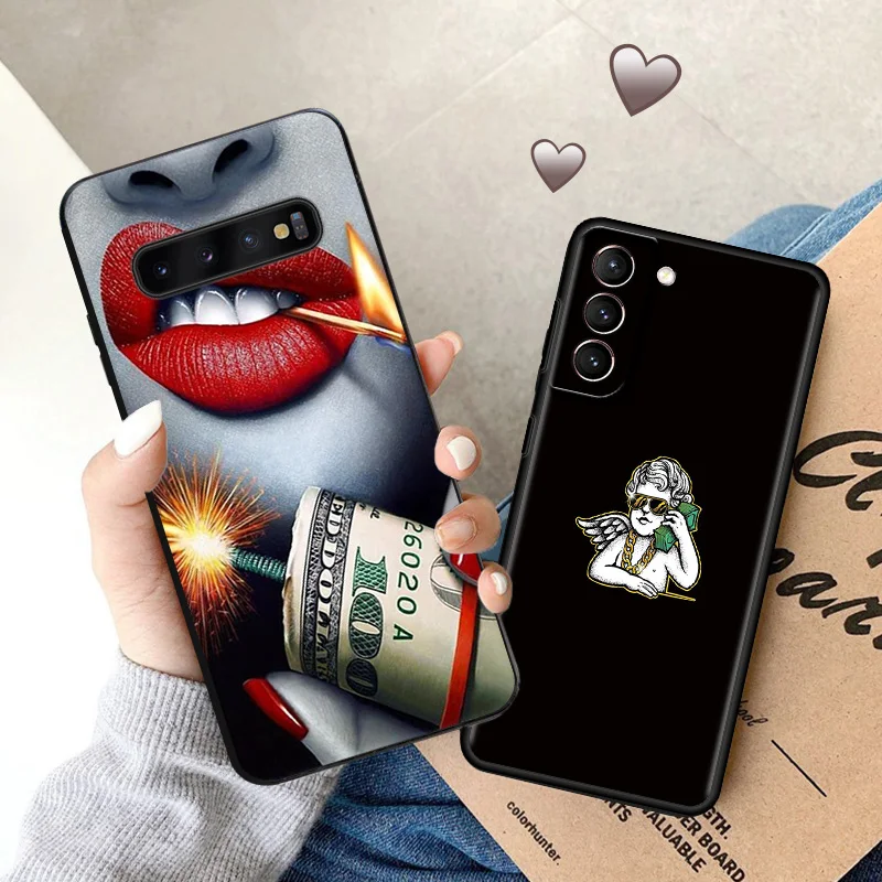 Money Cash Time Custodie Morbide Per Samsung Galaxy S23 S24 Plus S22 Ultra S21 S20 Fe S10 5G Note 20 Lite Cover Nera Opaca