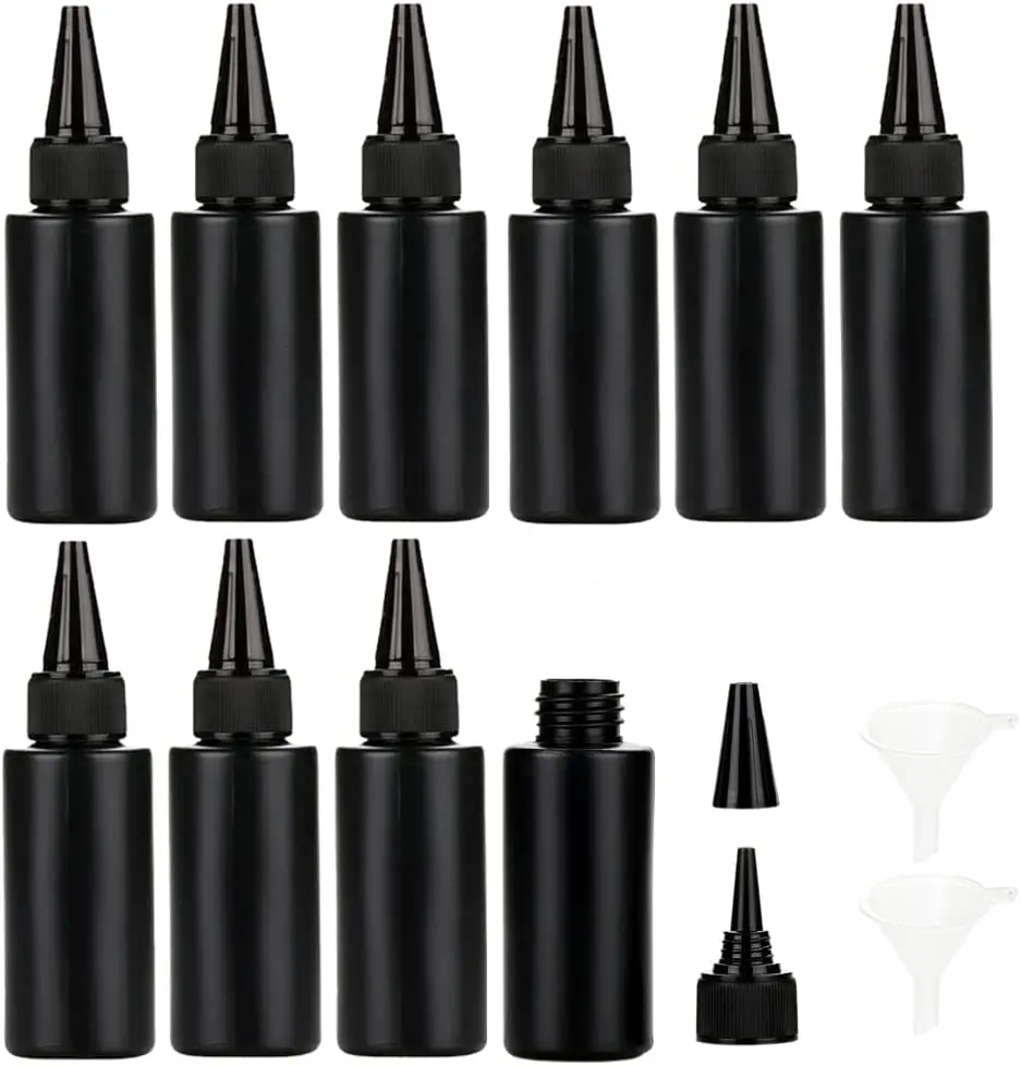 

20pcs Empty Plastic Soft Bottle Black HDPE Cylinder With Twist Pointed Top Black Round Top Caps， Lightproof Glue Bottles