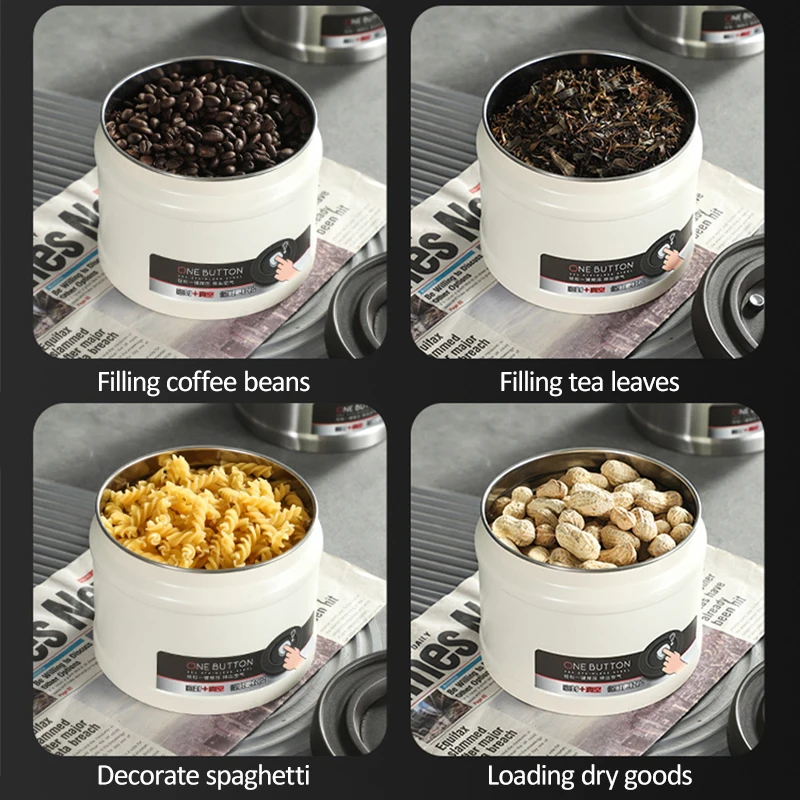 Coffee Bean Tank 750/1100/1600ML Stainless Steel Grain Tea Nut Keep Fresh Storage Box Kitchen Airtight Sealed