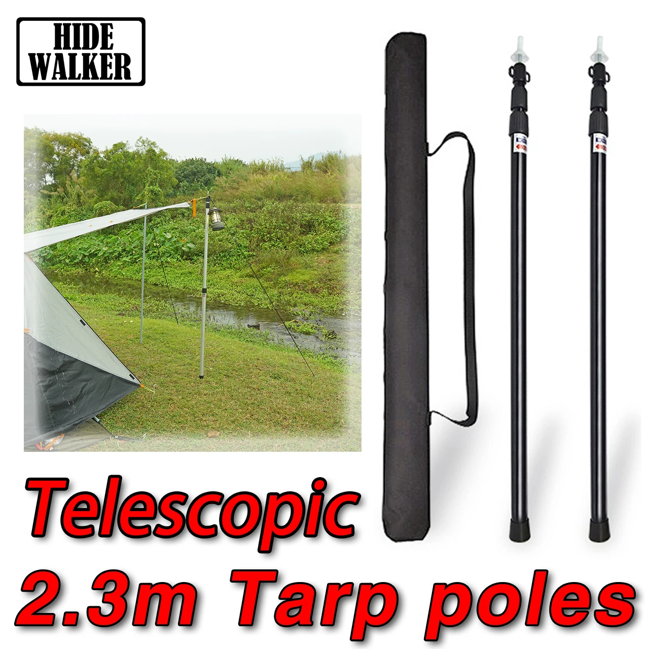 

Thick Tarp Poles Telescopic Ultralight Aluminum Slide Tarp Rods Adjustale 230 for Tent Tarp Outdoor Camping Canopy Sun Shelter