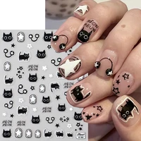 Kawaii Little Black Cat Nail Stickers Cartoon Cute Cat Stars Letters Nail Sliders Y2K Korean Japanese Nail Art Manicure Decors 1