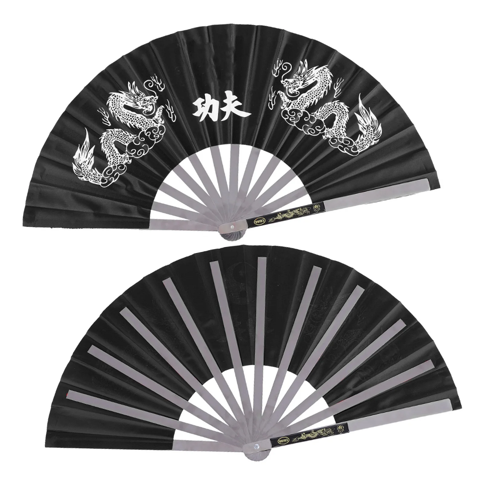 Fan Tai Chi in acciaio inox nero per arti marziali - immagine 5