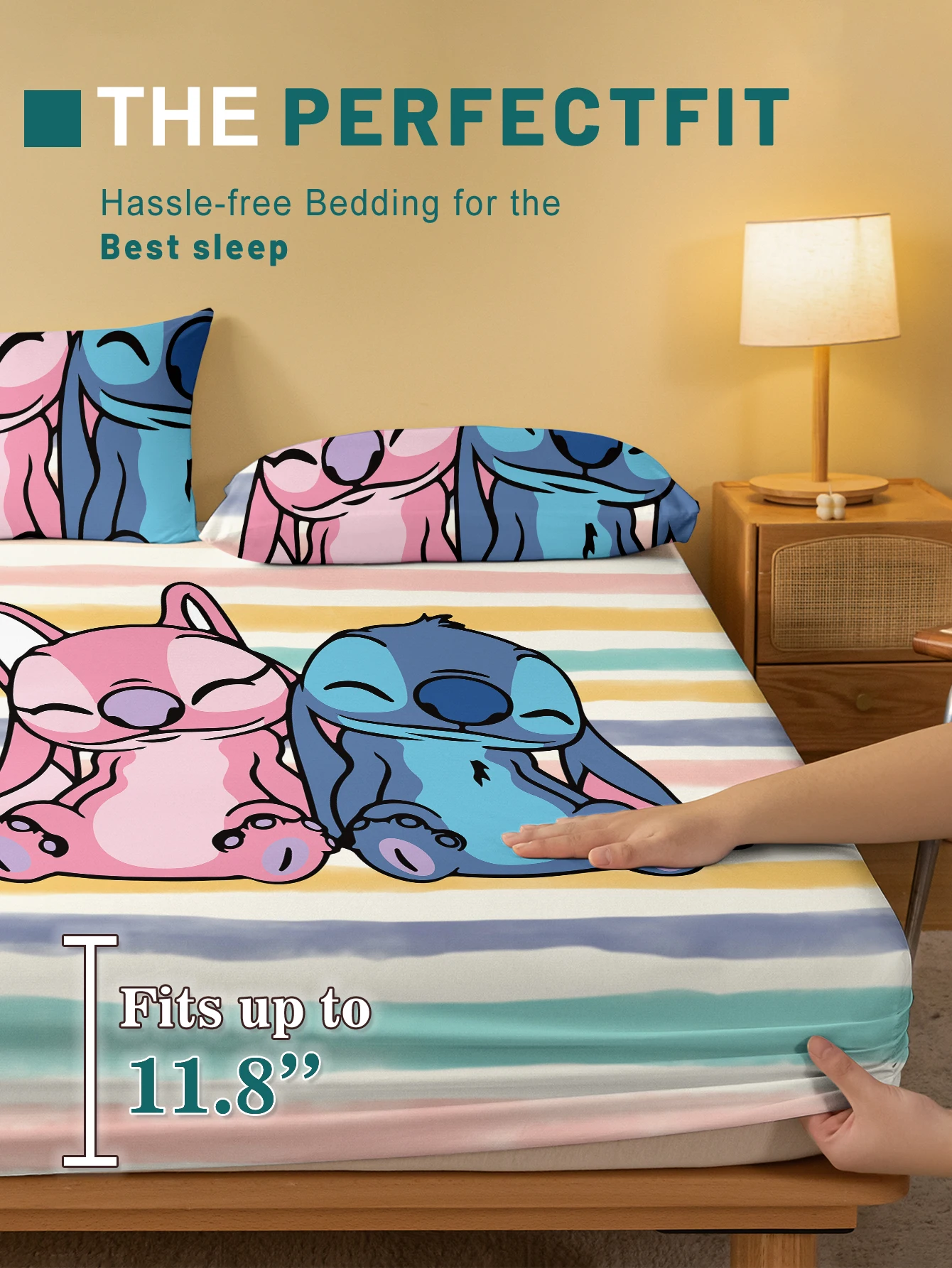 1 cartoon cute Stitch pattern digital printed frosted Fitted Sheet,bedroom printed bed cover,bedding(No pillowcase) 3
