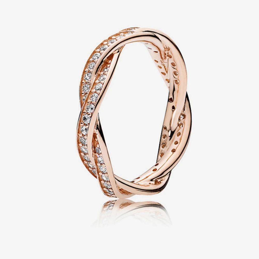 S925 Sterling Silver Trendy Brand Sparkling Twisted Lines Ring Womens Birthday Jewelry Gift For Pandora Rings