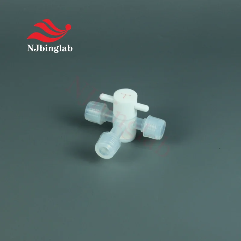 NJbinglab High Purity 3-Way PFA Manual Stop Valve for 1/4 Tube, for Semiconductor Pipeline Connections.