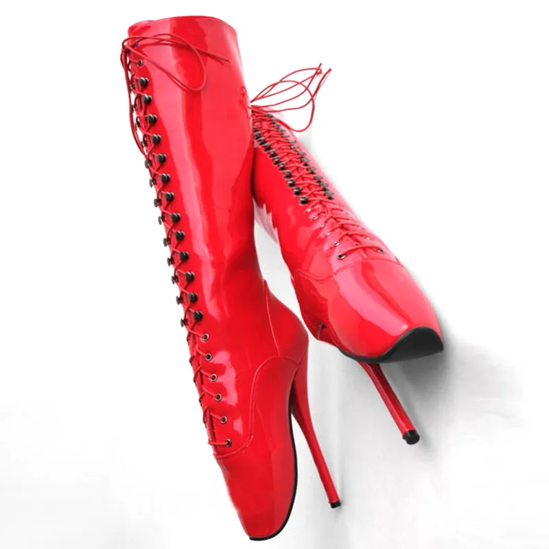 

CACA 18cm High Heels Ballet Boots,Stage Show Pole Dance Shoes,Sexy Knee Long Botas,Patent Leather,Red,Custom Colors,Dropship