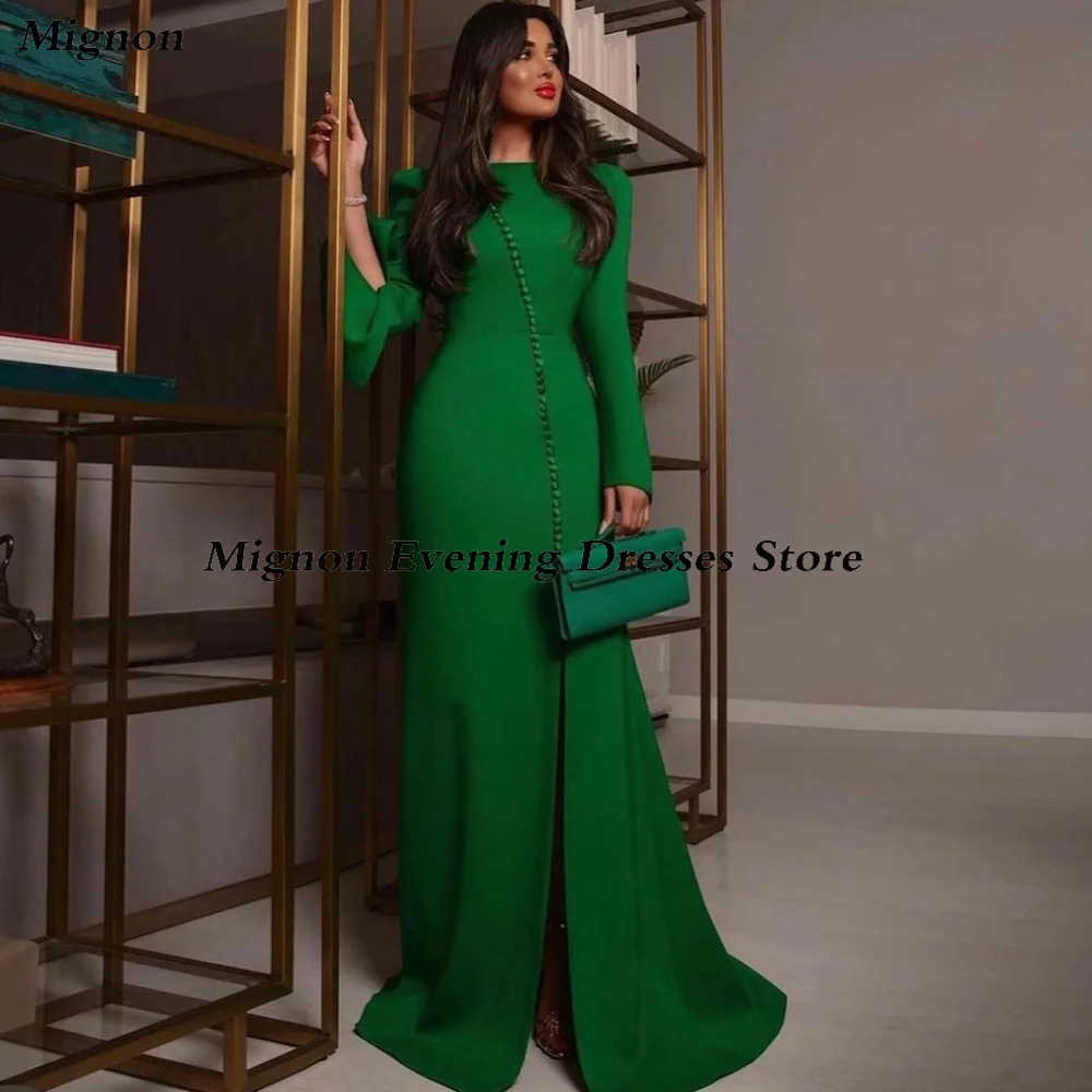 

Mignon Satin A-line O-neck Ruffle Formal Prom Gown Floor Length luxury Evening Formal Elegant Party Dress for Women 2023