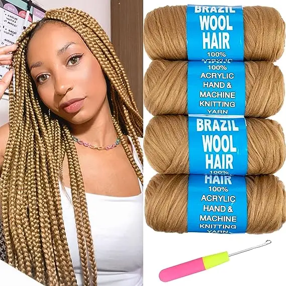 

3Pcs Natural Black Brazilian Wool Hair for Braids Acrylic Hand Knitting Yarn for Hair Braiding Hair Extension Crochet Braid
