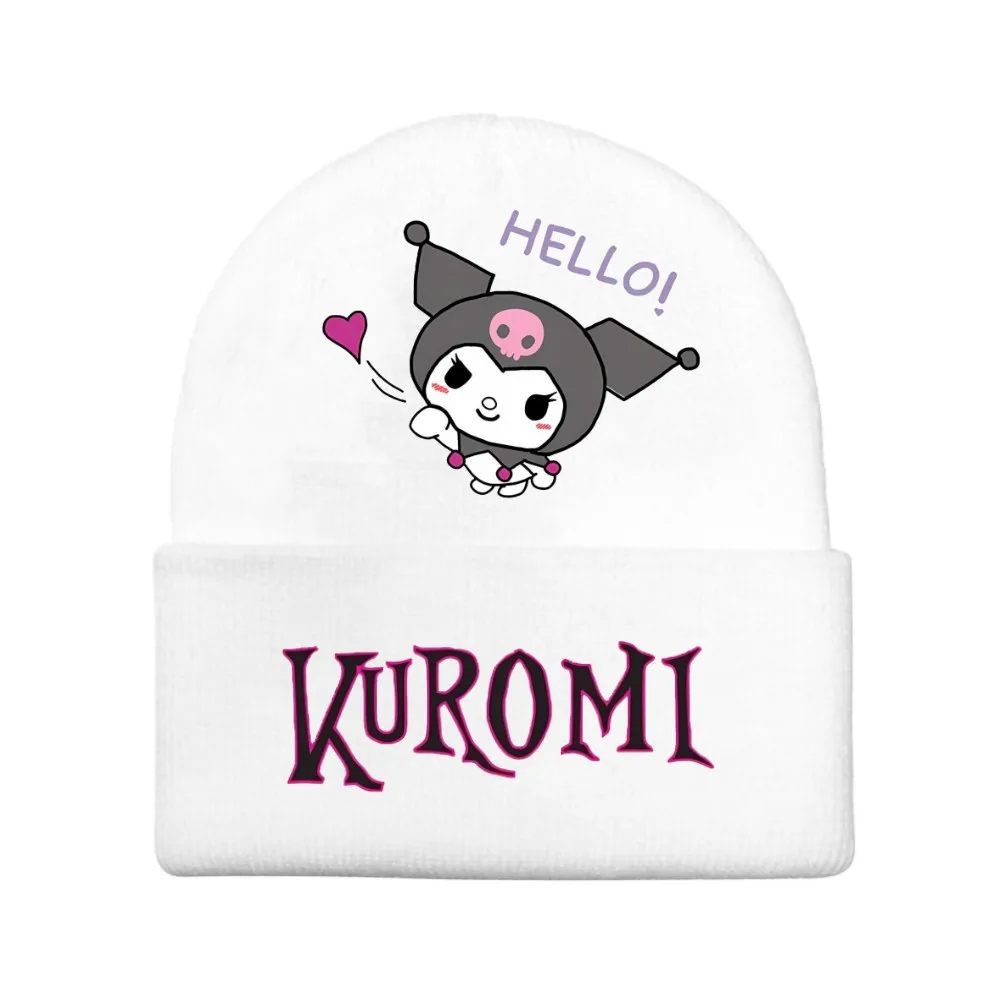 

Kuromi Peripheral Knitted Hat Fashionable Black Printed Woolen Hat Autumn and Winter Warm Ear Protection Hat Best Birthday Gift