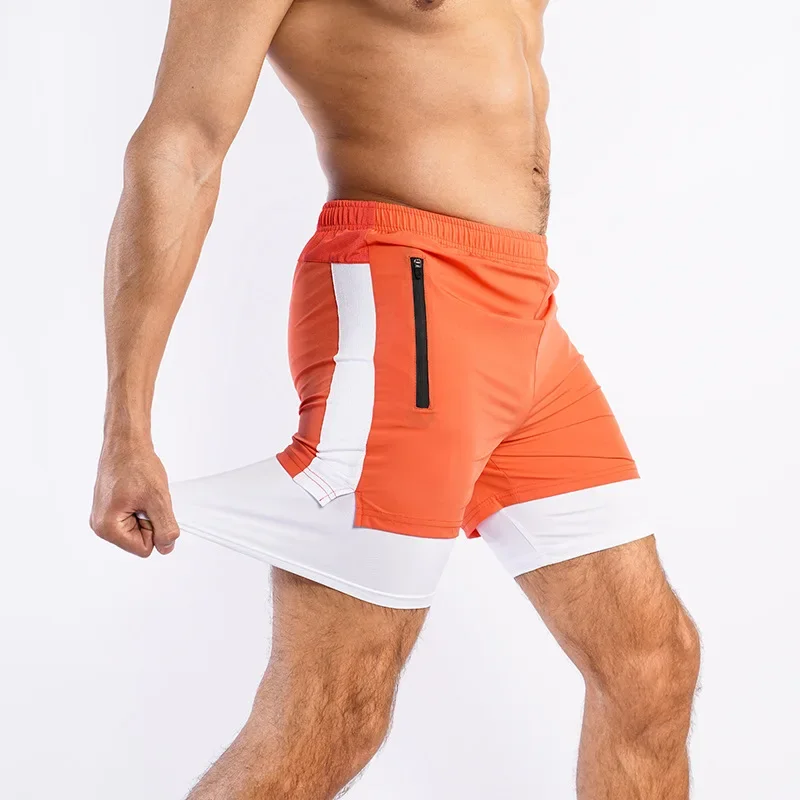 Men's Summer Breathable Quick Dry Fitness Training Short Running Three-In-One Shorts Double Layer Sport Shorts