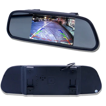 Monitor de estacionamiento de marcha atrás con espejo para coche, pantalla TFT LCD HD800 x 480 de 5 pulgadas con 2 entradas de vídeo, cámara de visión trasera opcional 1