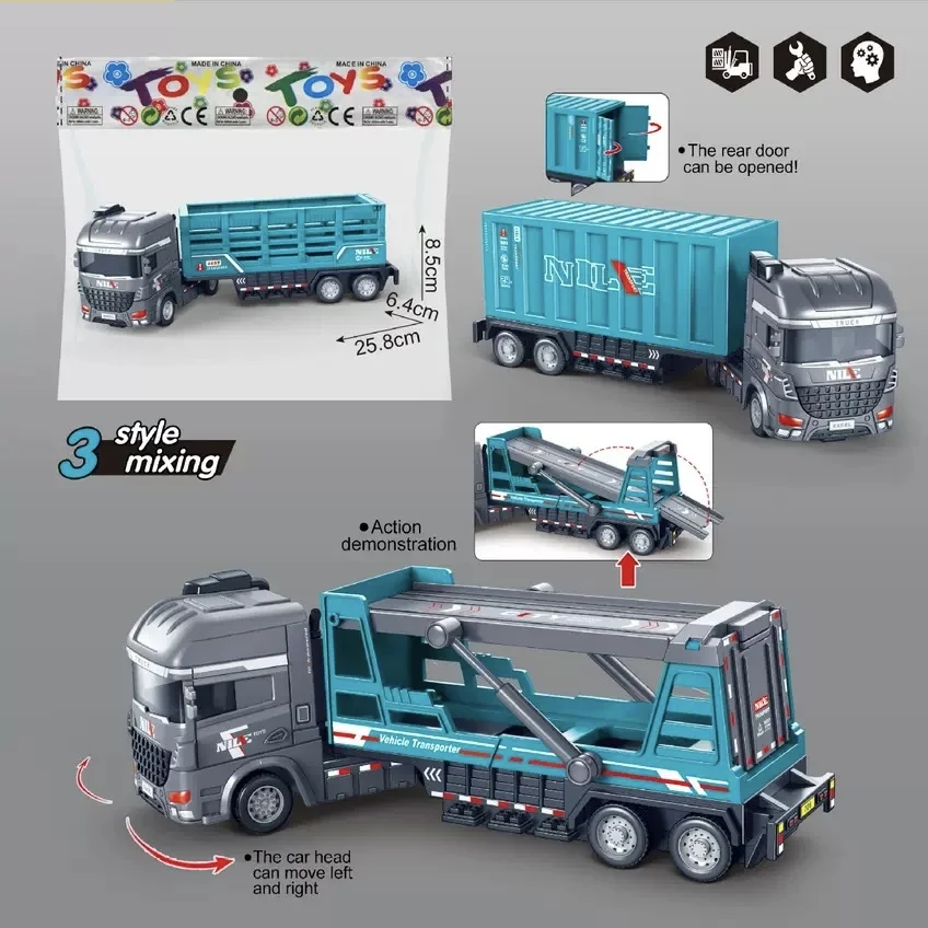 1pcs children I play construction truck toys engineering toys boy party role play desktop decoration indoor and outdoor games - 3