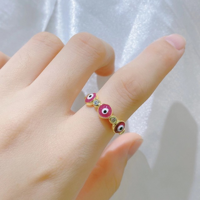 Turkish Evil Eye Ring For Women Open Rainbow Crystal Enamel Heart Beads Finger Couple Jewelry Party Girls Fashion Gifts