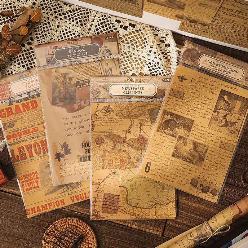 10 Pcs Vintage Newspaper Material Paper Diy Decorative Kraft Paper For Diary Album Background Paper Hand Made Junk Journaling Aliexpress
