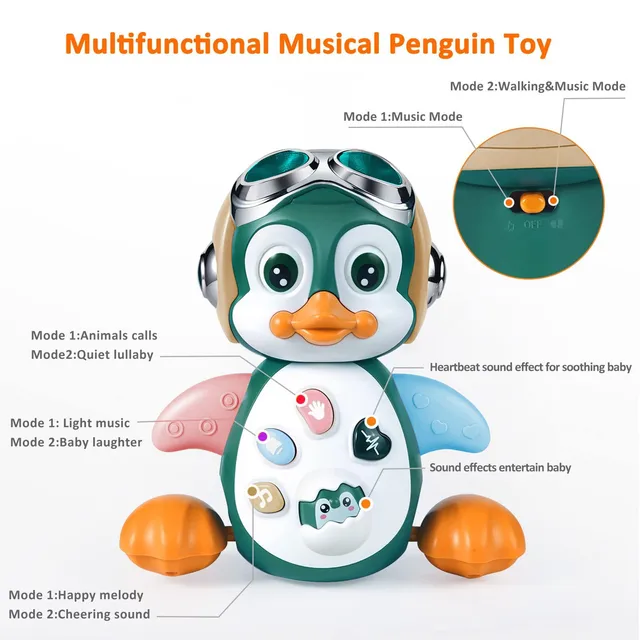 Electronic Baby Crawling Toy With Music & Lights Learning Baby Toy Penguin Over 6 Months Old, Birthday Gift For Early Education 5
