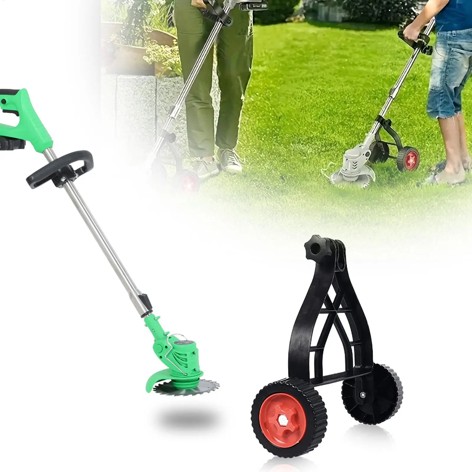 String Trimmer Support Wheel Auxiliary Wheels Lawnmower Wheel Brush Cutter Wheel Mower Attachment Adjustable Grass Cutter Holder