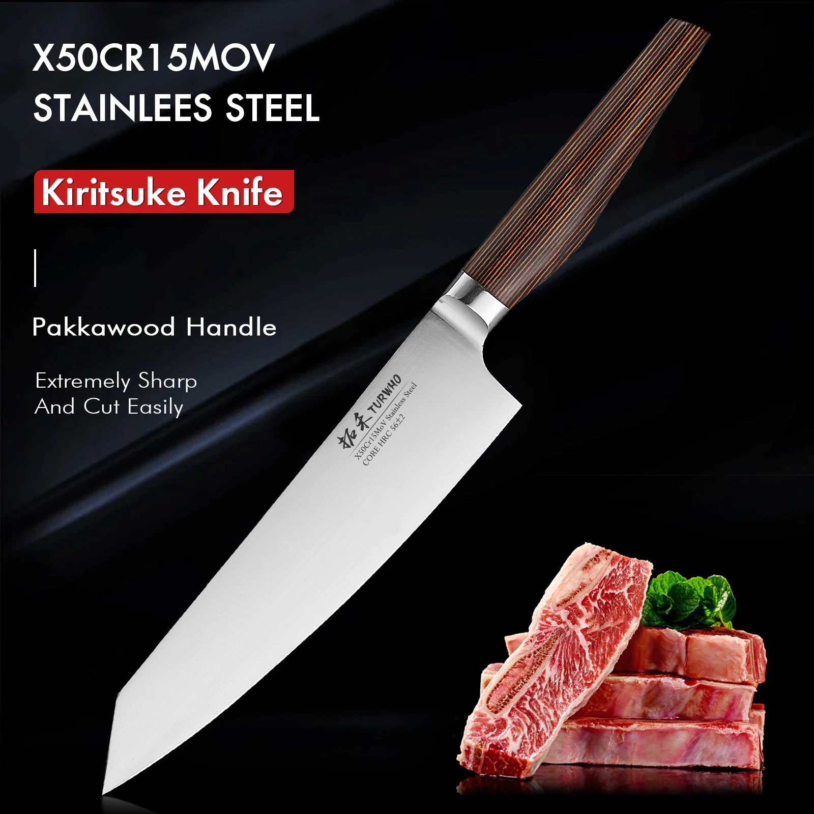 

Японский нож Kiritsuke TURWHO 8,5 дюйма, Высокоуглеродистый кухонный шеф-повар из нержавеющей стали X50Cr15MoV, режущий инструмент для резки рыбы и мяса