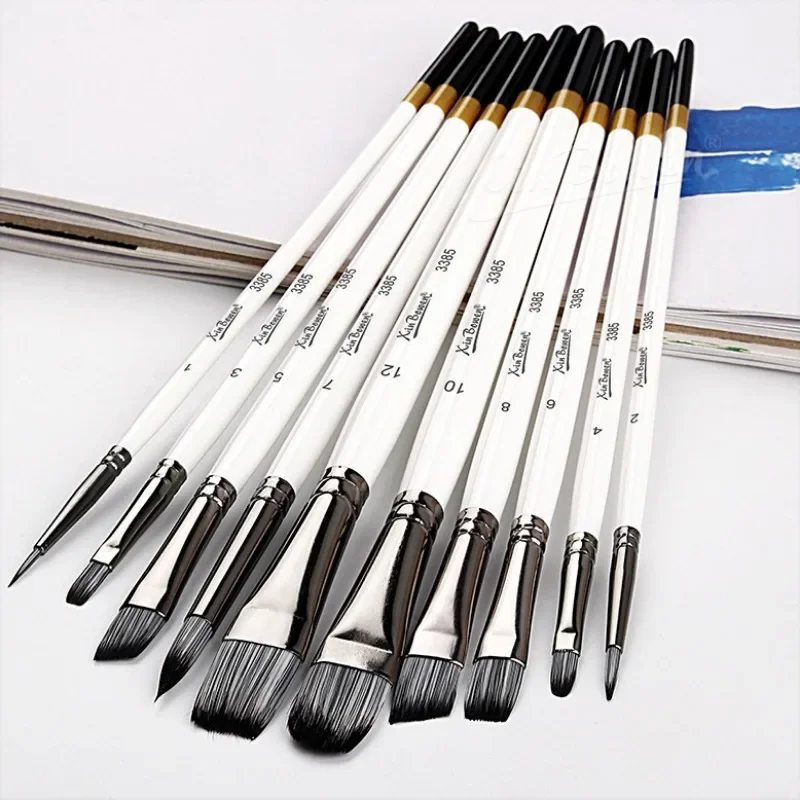 10Pcs Nylon Hair Painting Brushes Black Aluminum Tube Wood Rod Brush Set Acrylic Gouache Oil Watercolor Painting Drawing Brush 2