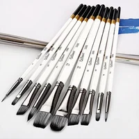 10Pcs Nylon Hair Painting Brushes Black Aluminum Tube Wood Rod Brush Set Acrylic Gouache Oil Watercolor Painting Drawing Brush 2