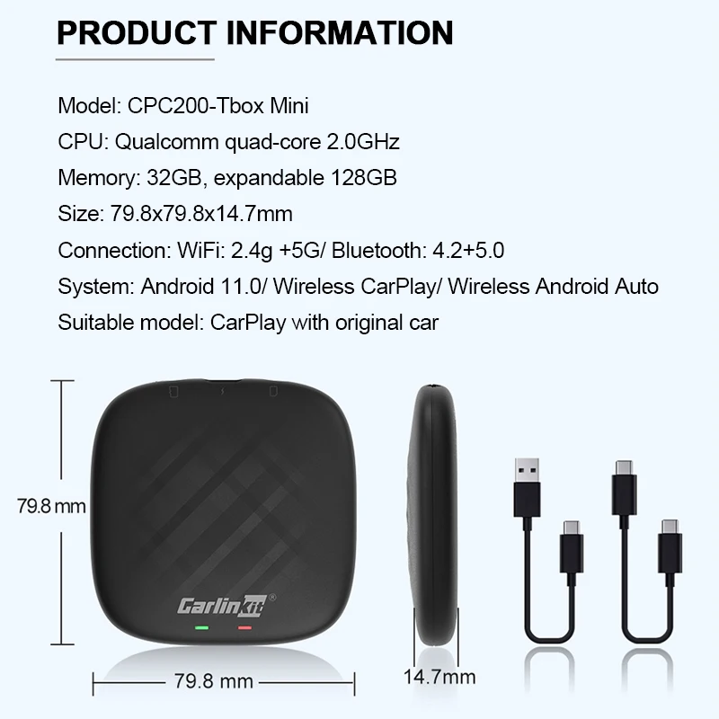 Carlinkit-ȵ̵ 11.0 ε巯 ý AI ڽ ̴ ޴  ī÷, ٱ   USB