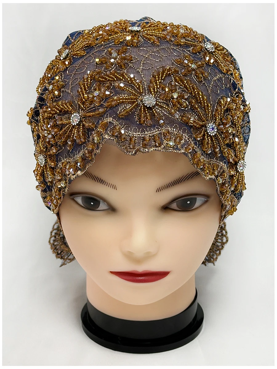 Muslim Headwear Hijab Headscarf Hijab Hats Female Head Wraps Muslim Sets Mesh Fabric Bead Tube Paired with Acrylic Diamond Thread Embroidered Hat for Dubai Arabian Women