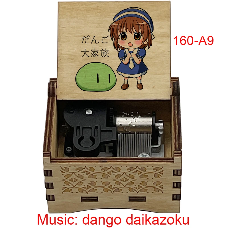 Anime CLANNAD Home Office Decoration Ornament Dango Daikazoku Black Wooden Music Box Metal Automatic Movement 2