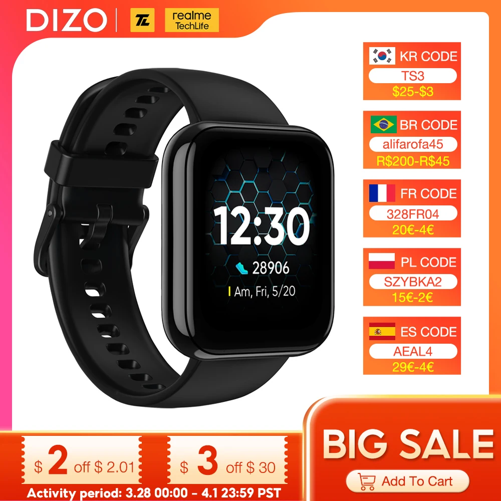 Смарт-часы realme DIZO Pro сенсорный экран 1 75 дюйма GPS + GLONASS | Электроника