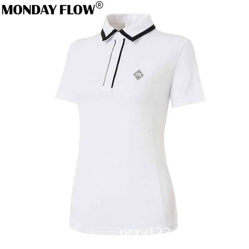 Monday Flow Summer Breathable Golf Polo T-shirts Women Short-sleeved Slim Shirt Patchwork Casual Sports Tops Golf Clothing XS-XL