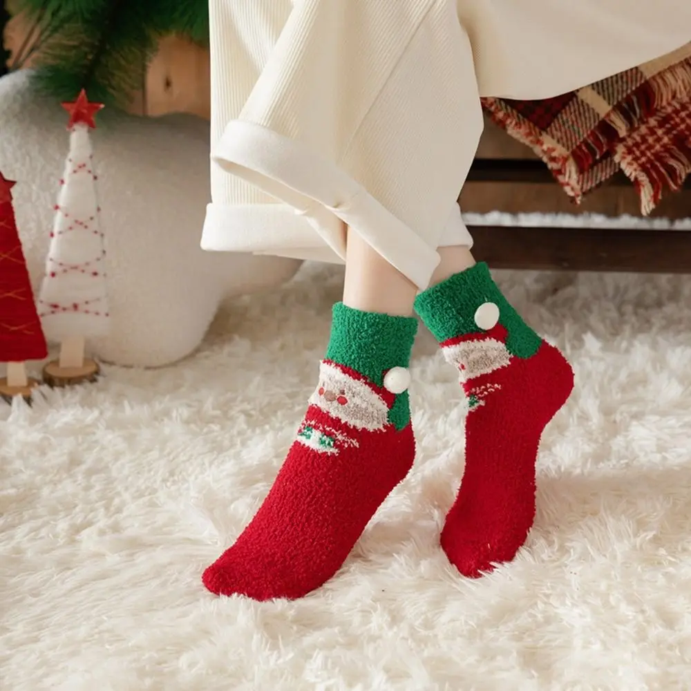 

Home Socks Cartoon Winter Christmas Hat Elk Santa Claus Coral Velvet Socks Christmas Socks Women Hosiery Middle Tube Socks