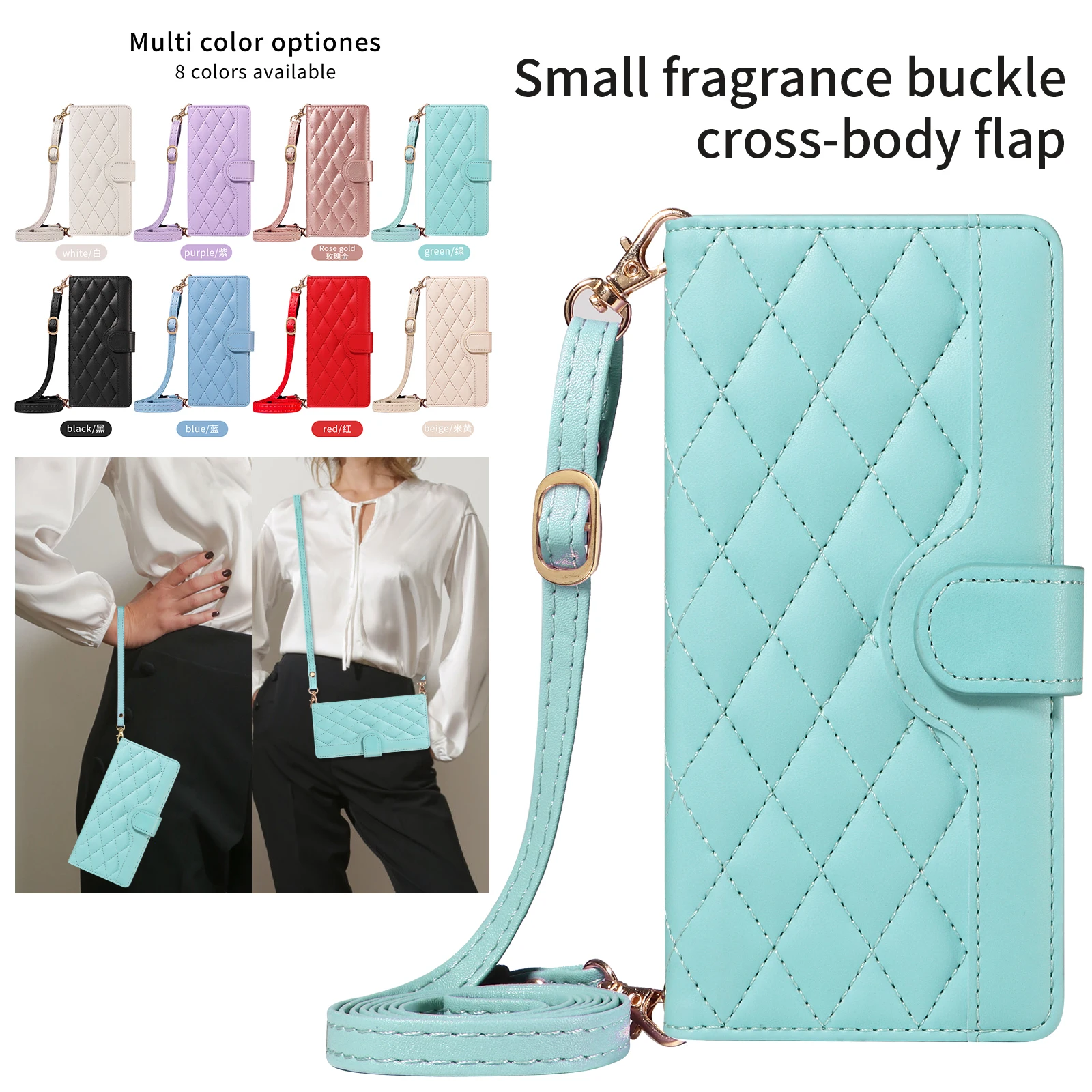 Leather Flip Case with Hand Strap and Wrist Wallet - Features 3 Card Slots