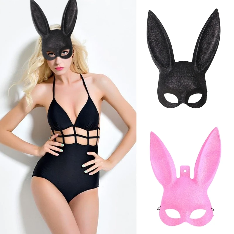 

Half Face Bunny Mask For Girl kids Nightclub Costume Sexy Long Rabbit Ears Unisex Props Animal Party Masquerade