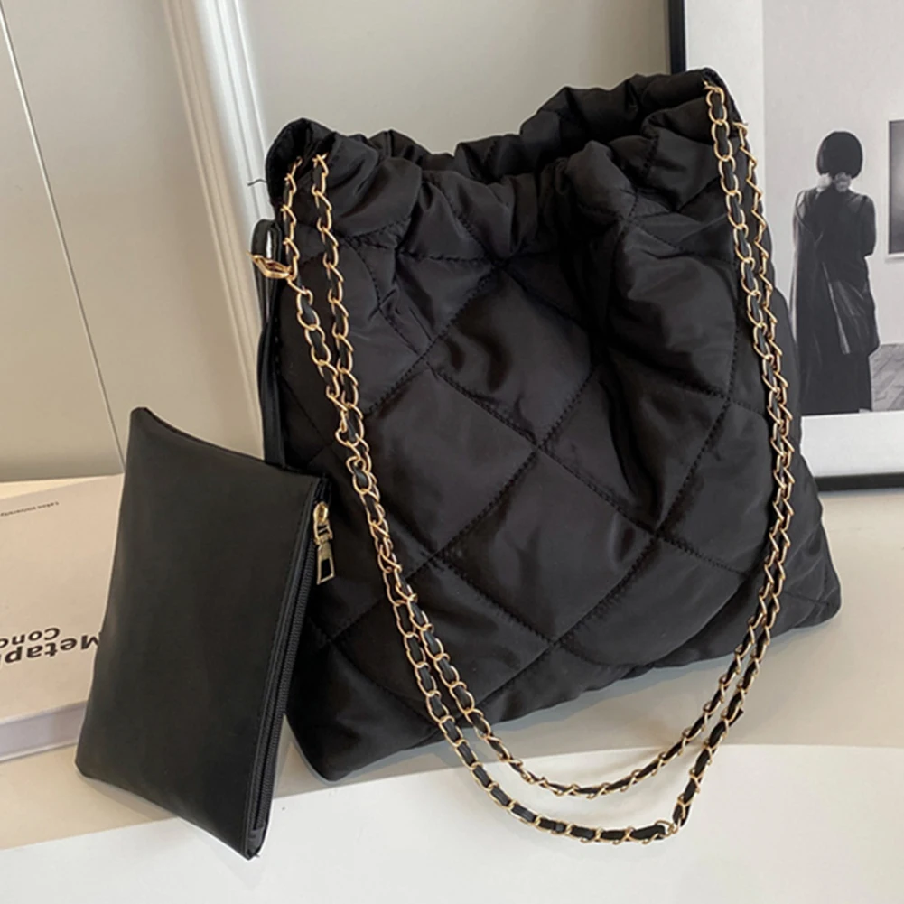 حقيبة كتف بسعة كبيرة للنساء ، حقيبة حمل نايلون ، مخلب مبطن ، خيط تطريز ، حقيبة يد نسائية بسيطة للتنقل ، حقيبة تسوق