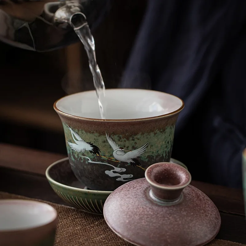 Anti-scald ceramic tea cover bowl with lid tea set