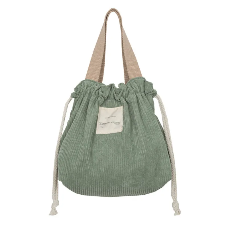 Eco-Friendly Corduroy Canvas Lunch Tote with Drawstring Closure