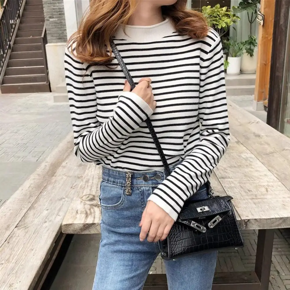 

Neck Protection Sweater Fashionable Women's Striped Knitted Sweaters Cozy Stylish Versatile