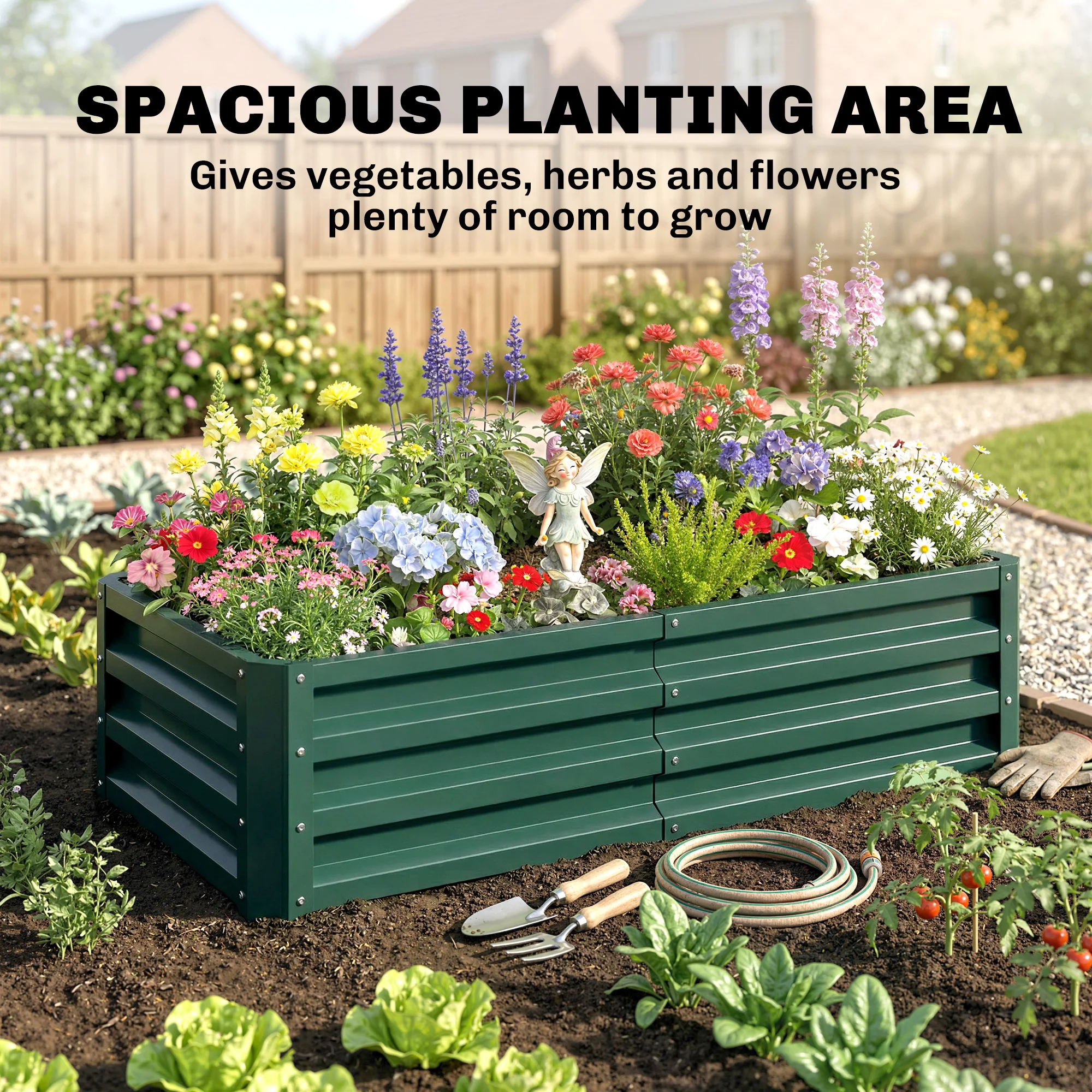 4' x 2' Raised Steel Garden Planter Bed for Vegetables, Herbs & Flowers, Grey