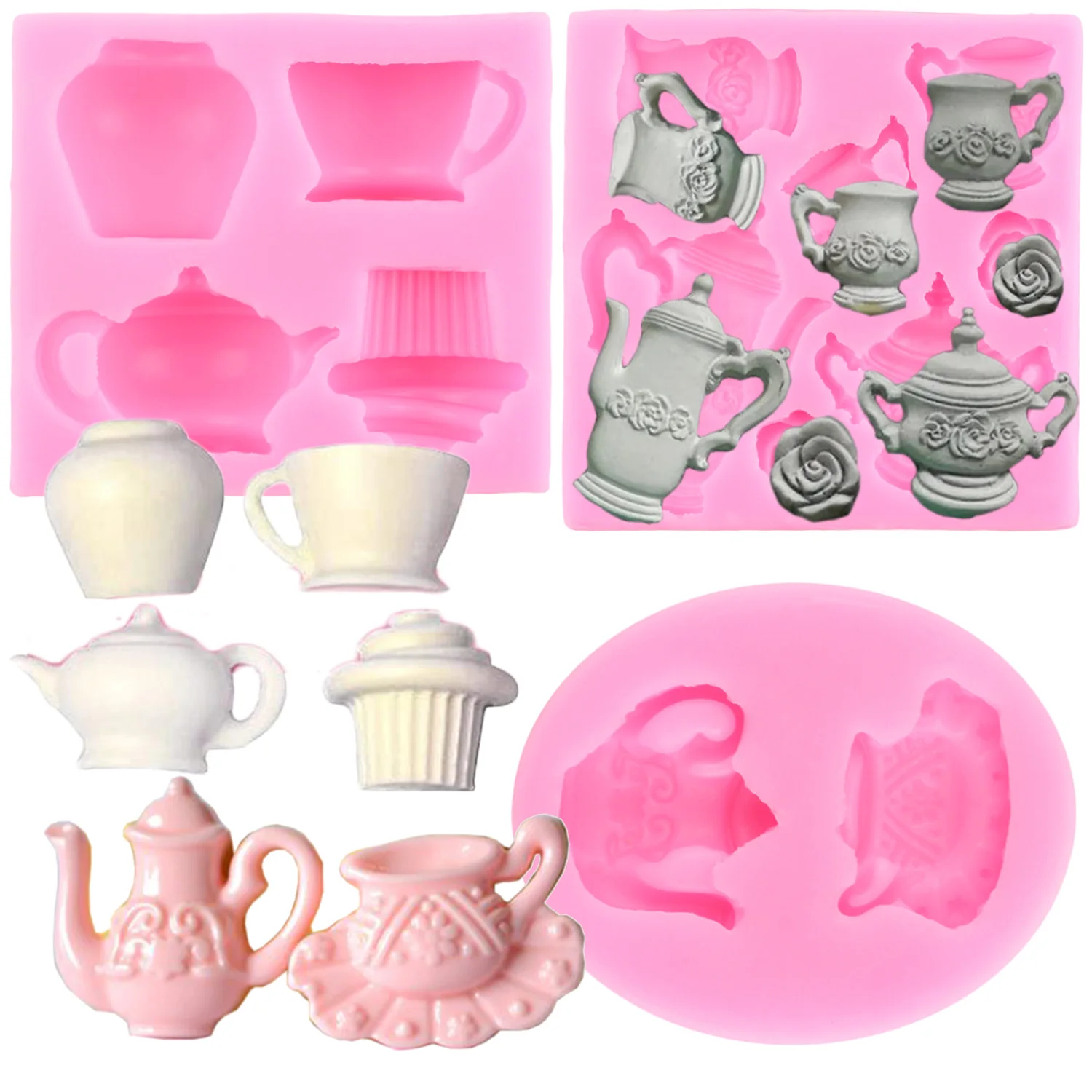 TeapotSiliconeMoldTeaPartyTeaCupFondantMoldsCakeDecorating
