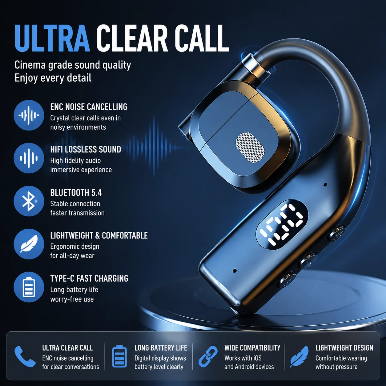 Wireless Bluetooth Headphones With Led Display And Mic_voghion.com