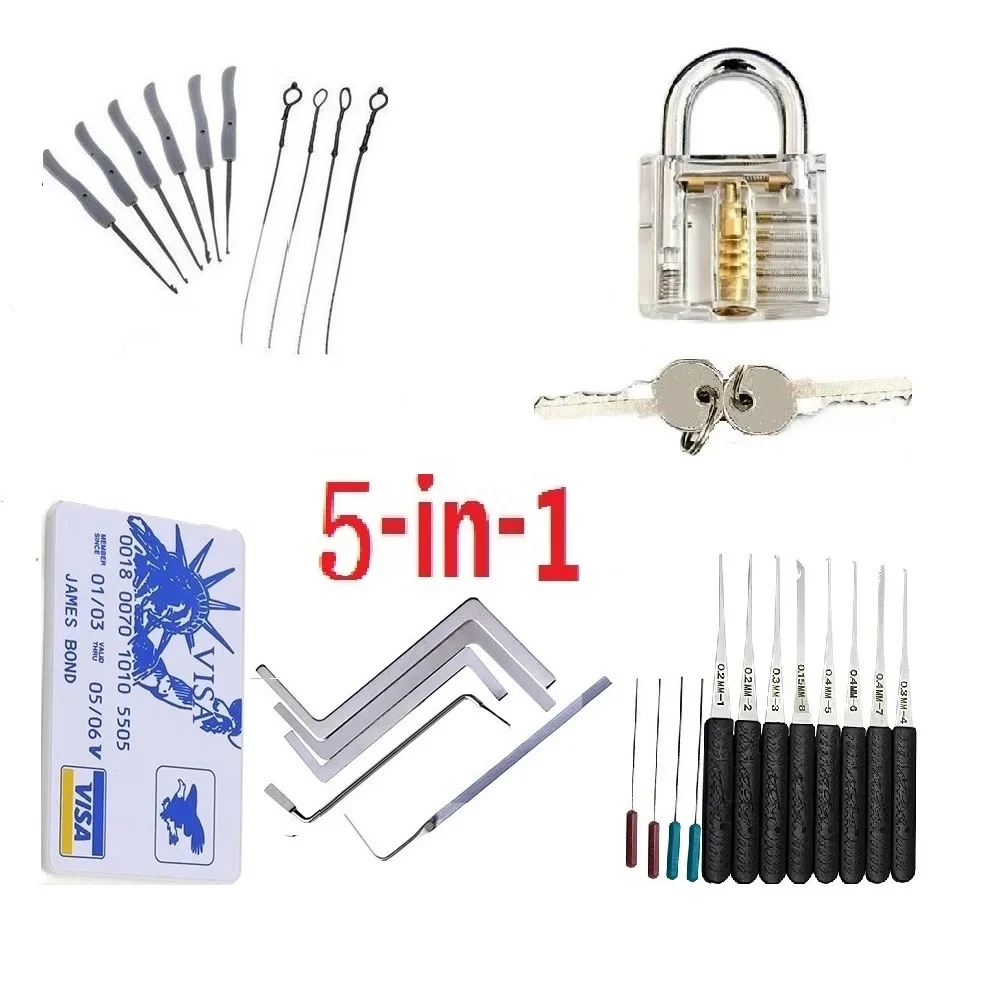

QSUPOKEY 5IN1 Locksmith Broken lock take out tool Set Stainless Steel Double Row Tension Removal Hooks Locksmith Tools