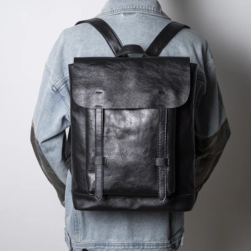 TopGrainTrove Men Head Leather Black Backpack