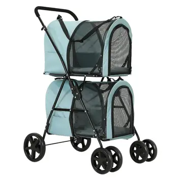 4-in-1 Double Pet Stroller for Dogs and Cats, 2 Detachable Carriers, 4 Lockable Wheels Cat Strollers for 2 Cats, Collapsible 1