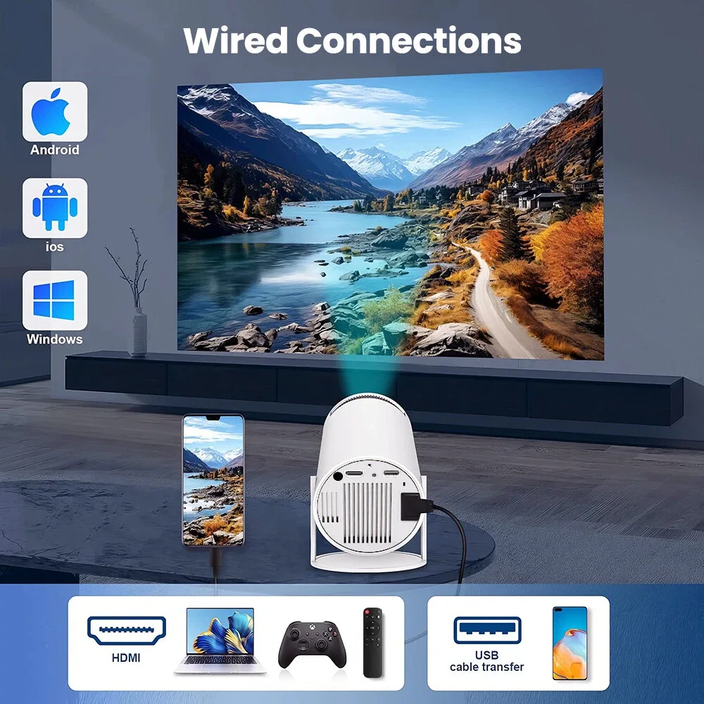 HY300 미니 휴대용 4K 프로젝터, 듀얼 WiFi 안드로이드 11.0 스마트 홈시어터 (160 루멘)
