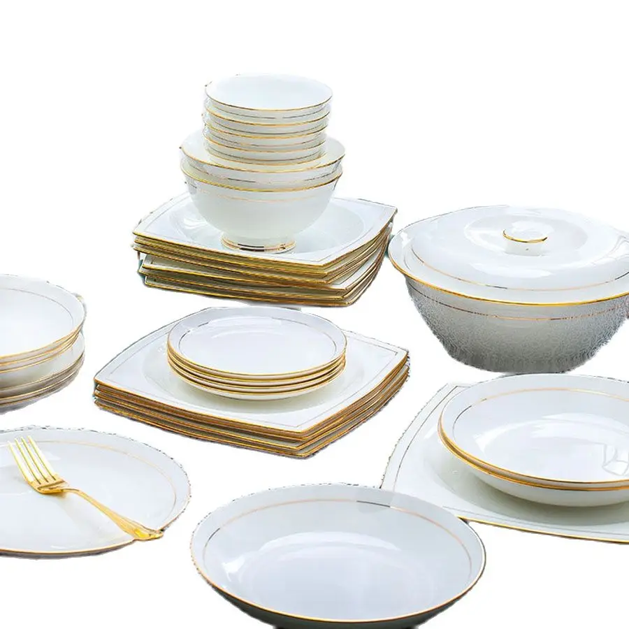 

60 Heads jingdezhen ceramics chinese dishes European style dishes set Tableware Rice Bowl Salad Noodles Bowl Dinnerware Sets