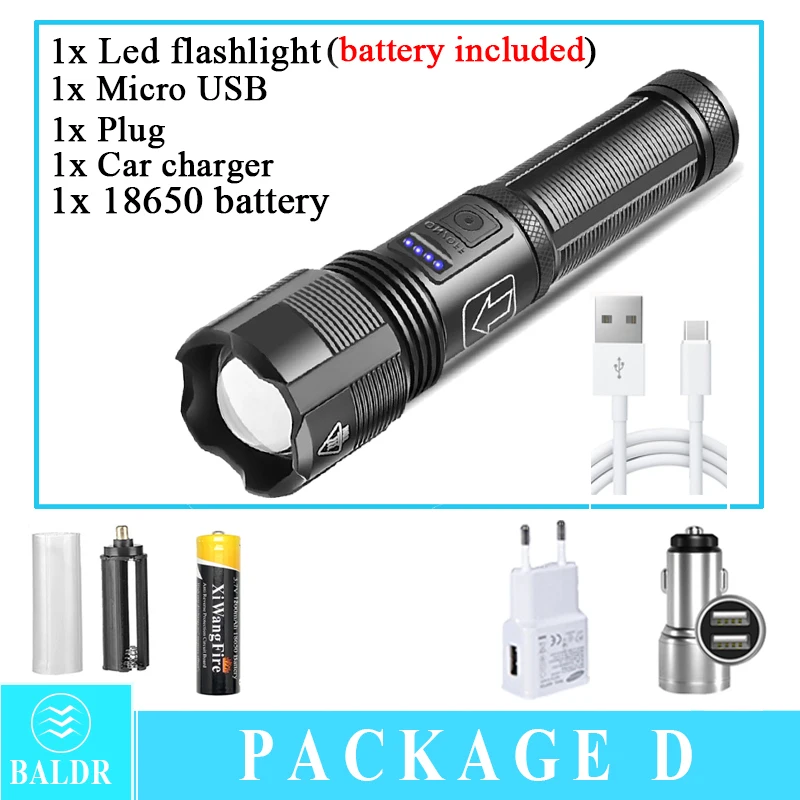 brightest flashlights BALDR Portable Zoom Led Flashlight High Power USB Rechargeable Tactical Flashlight XHP70.2 Hunting Camping Torch 5 Mode Lantern best tactical torch Flashlights