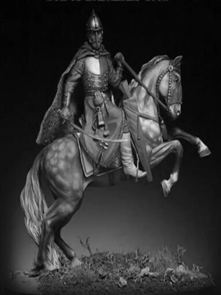 Neuer unmontierter 1/24 75MM alter Krieger mit Pferd (MIT BASIS), unbemalter Resin-Figuren-Bausatz
