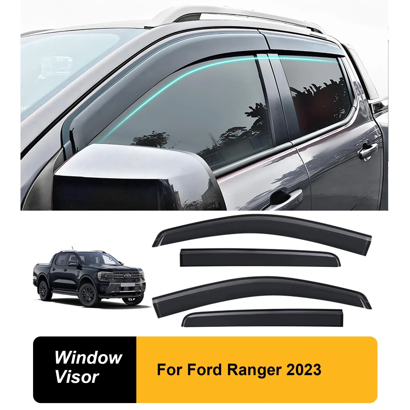 Accessori Per Auto Next Gen Weathershields Visiera Per Finestra Per Ford Ranger 2023 Wildtrak Sport Xlt Xl Xls Double Cabin Sun Rain Guard