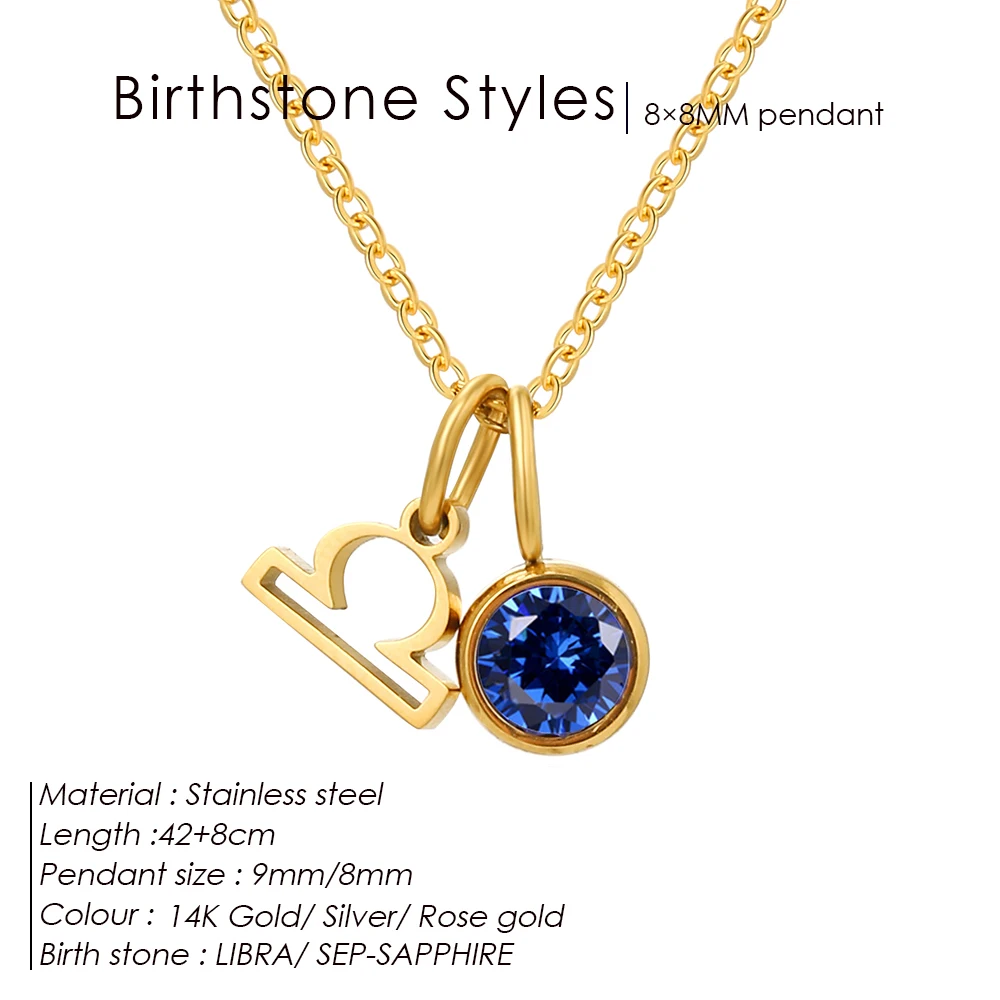 Edelstahl Frauen Birthstone Konstellation 2 Stück Anhänger Halskette 12 Zirkonia DIY Halskette Geburtstag Charms Schmuck 2025 – Detail 15
