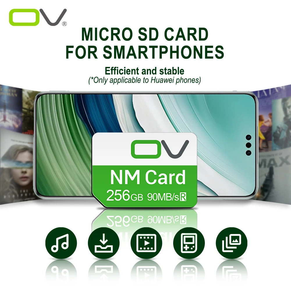 OV 오리지널 나노 메모리 마이크로 SD 카드, 고속 90 Mb/s NM N카드, 화웨이 휴대폰 메이트 아너 P 시리즈용, 64GB, 128GB, 256GB