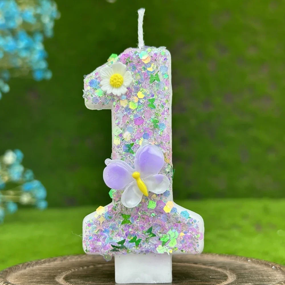 0-9 Number Butterfly Birthday Candle Coloful Purple Butterfly Number Candle Cake Topper Decoration Birthday Party DIY Decoration