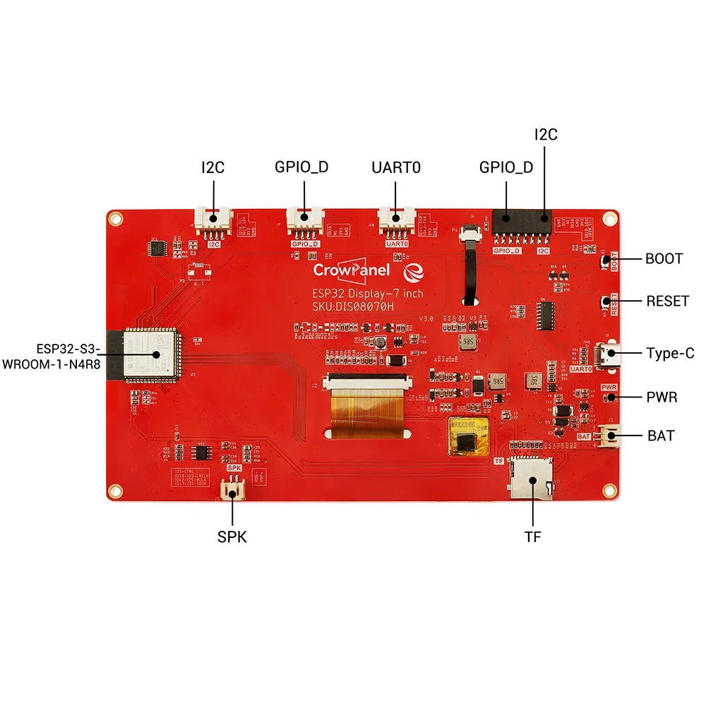CrowPanel- ESP32 7.0 인치 800x480 해상도 HMI 터치 스크린 TFT-LCD 스마트 디스플레이 모듈(Arduino/LVGL 학습 포함)